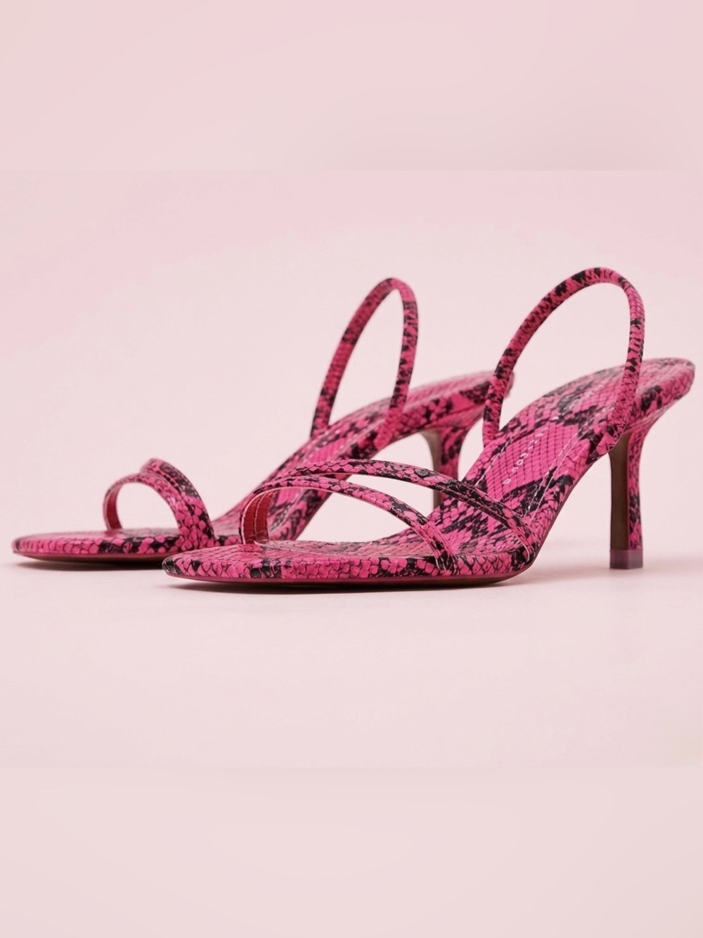 Zara Pink Snakeskin Kitten Heel Sandals | Square Toe | Size 39
